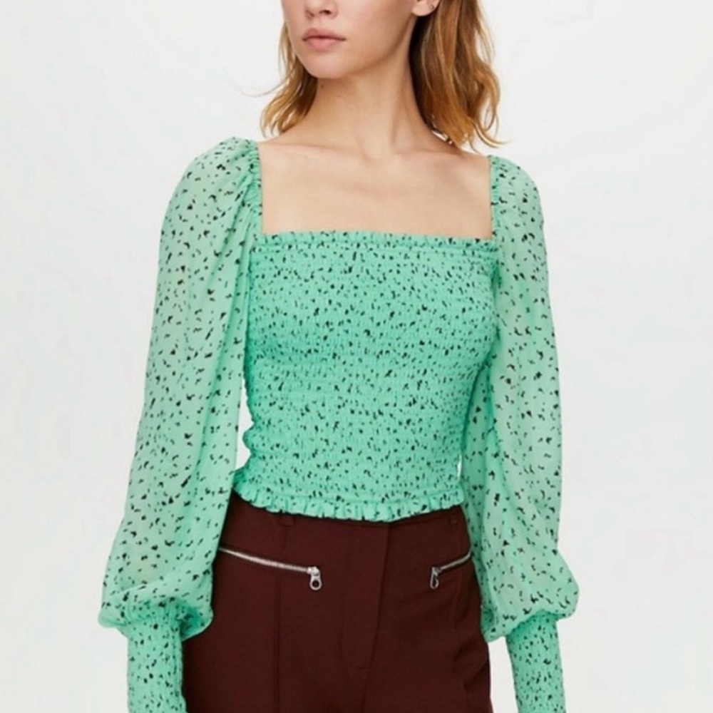 Aritzia green cropped chiffon top.